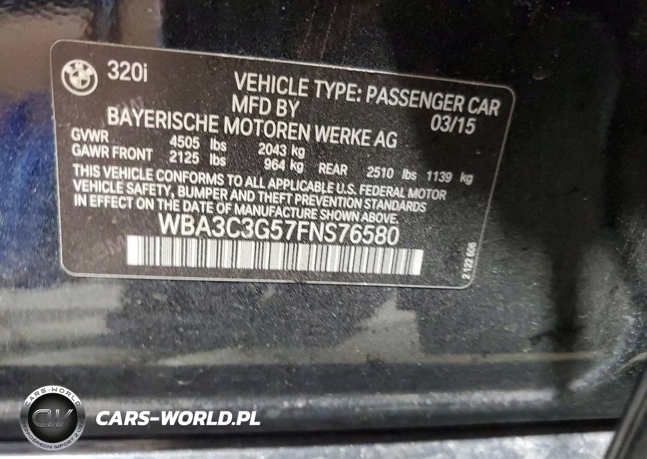 2015 BMW 320 I xDrive VIN:WBA3C3G57FNS76580 - 12