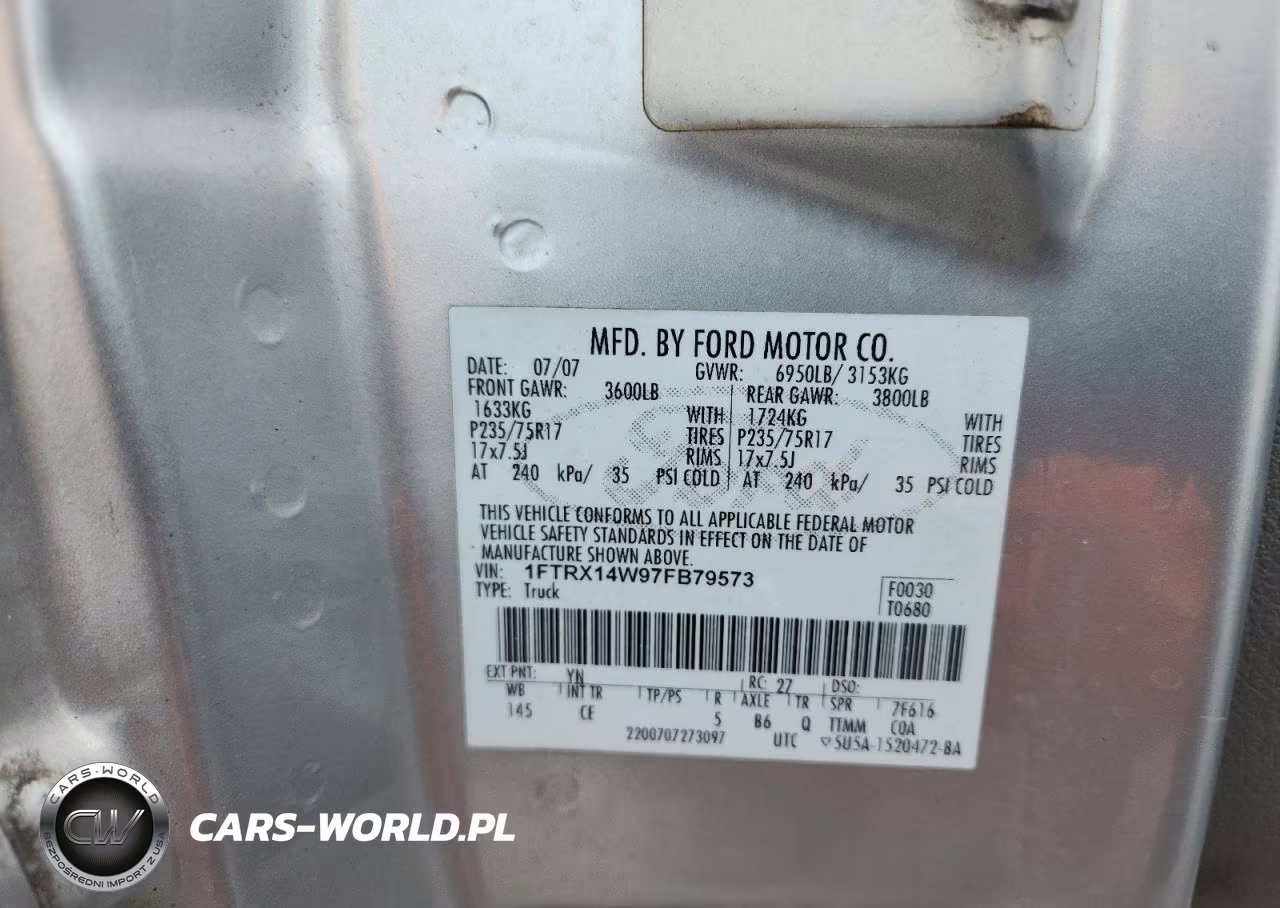 2007 Ford F150 VIN:1FTRX14W97FB79573 - 12