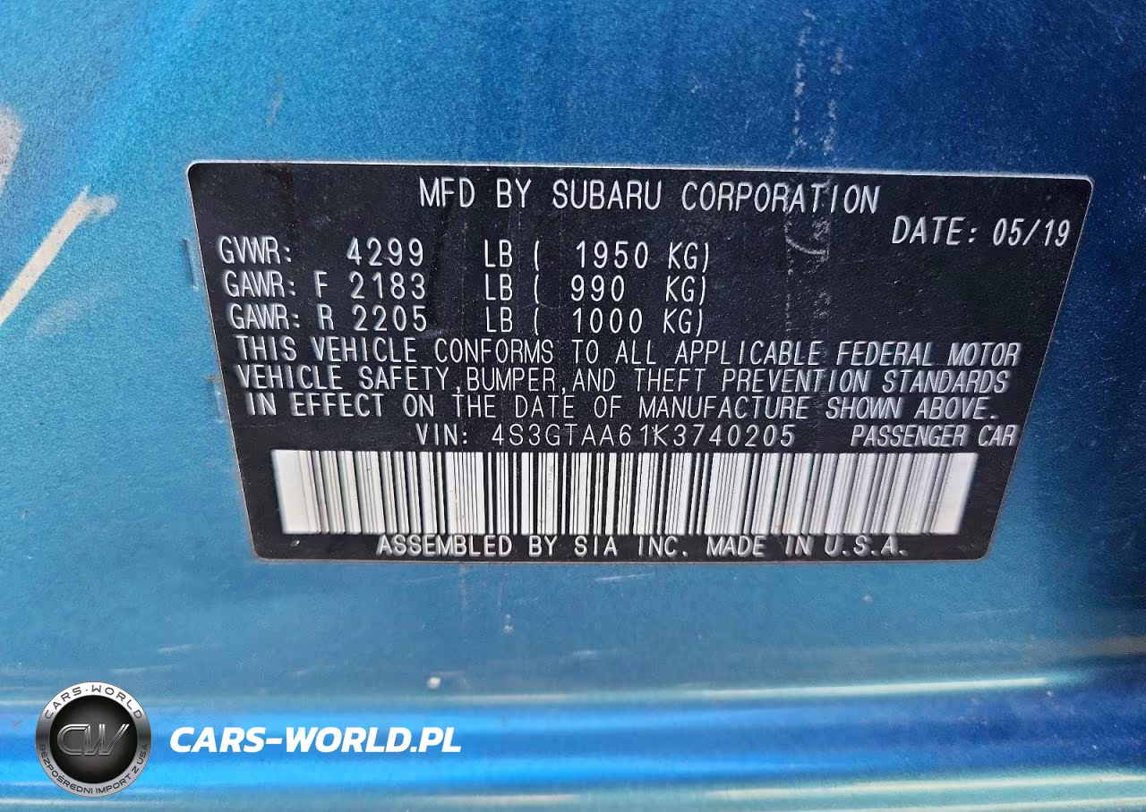 2019 Subaru Impreza VIN:4S3GTAA61K3740205 - 12