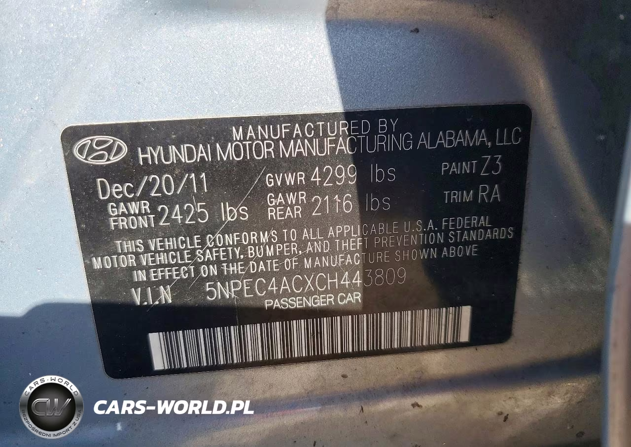 2012 Hyundai Sonata Limited VIN:5NPEC4ACXCH443809 - 12