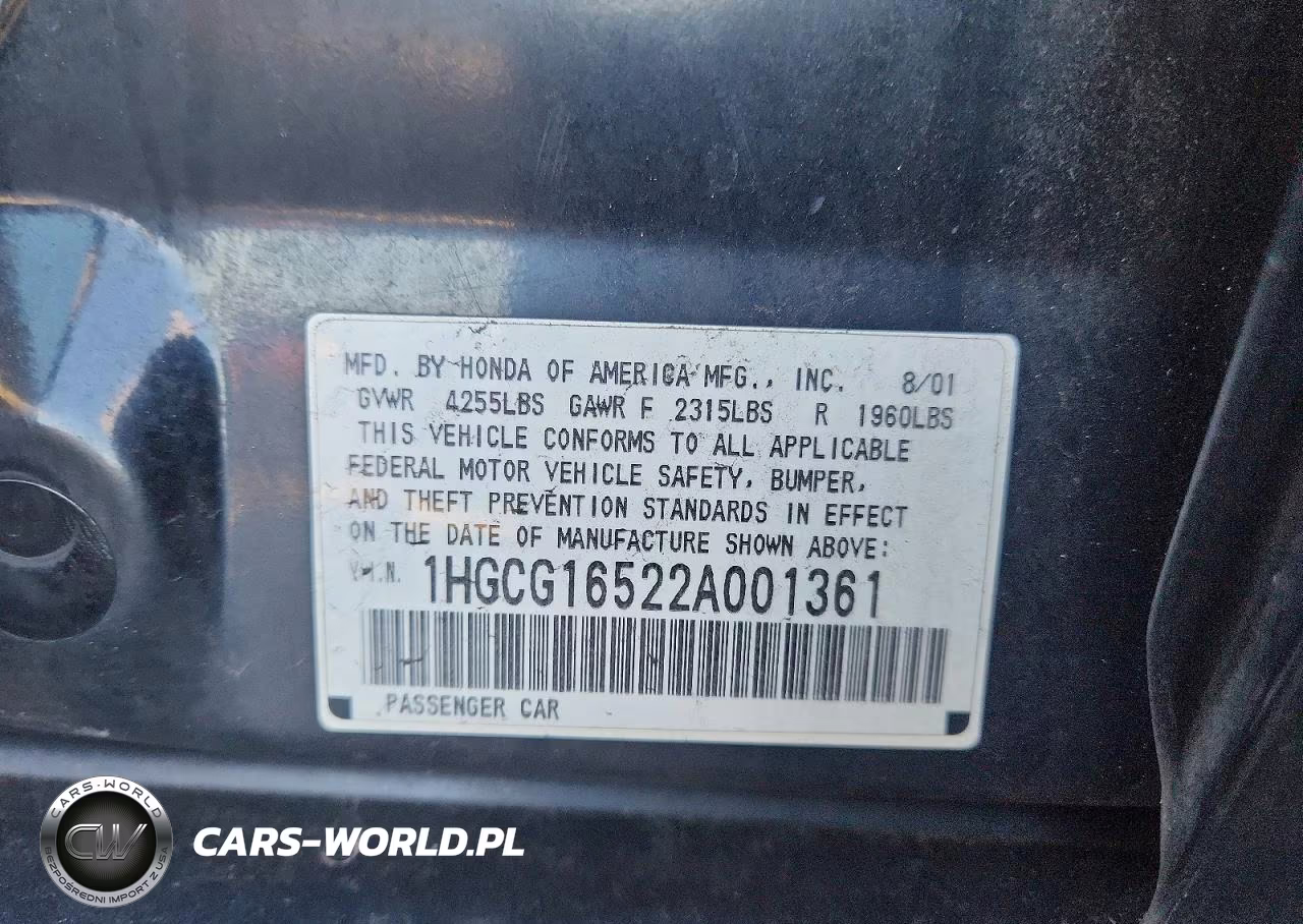 2002 Honda Accord Ex VIN:1HGCG16522A001361 - 12