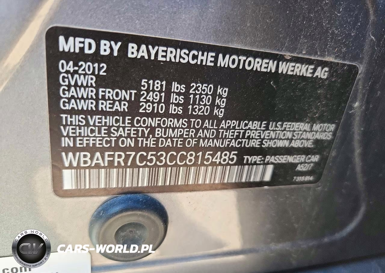 2012 BMW 535 I VIN:WBAFR7C53CC815485 - 12