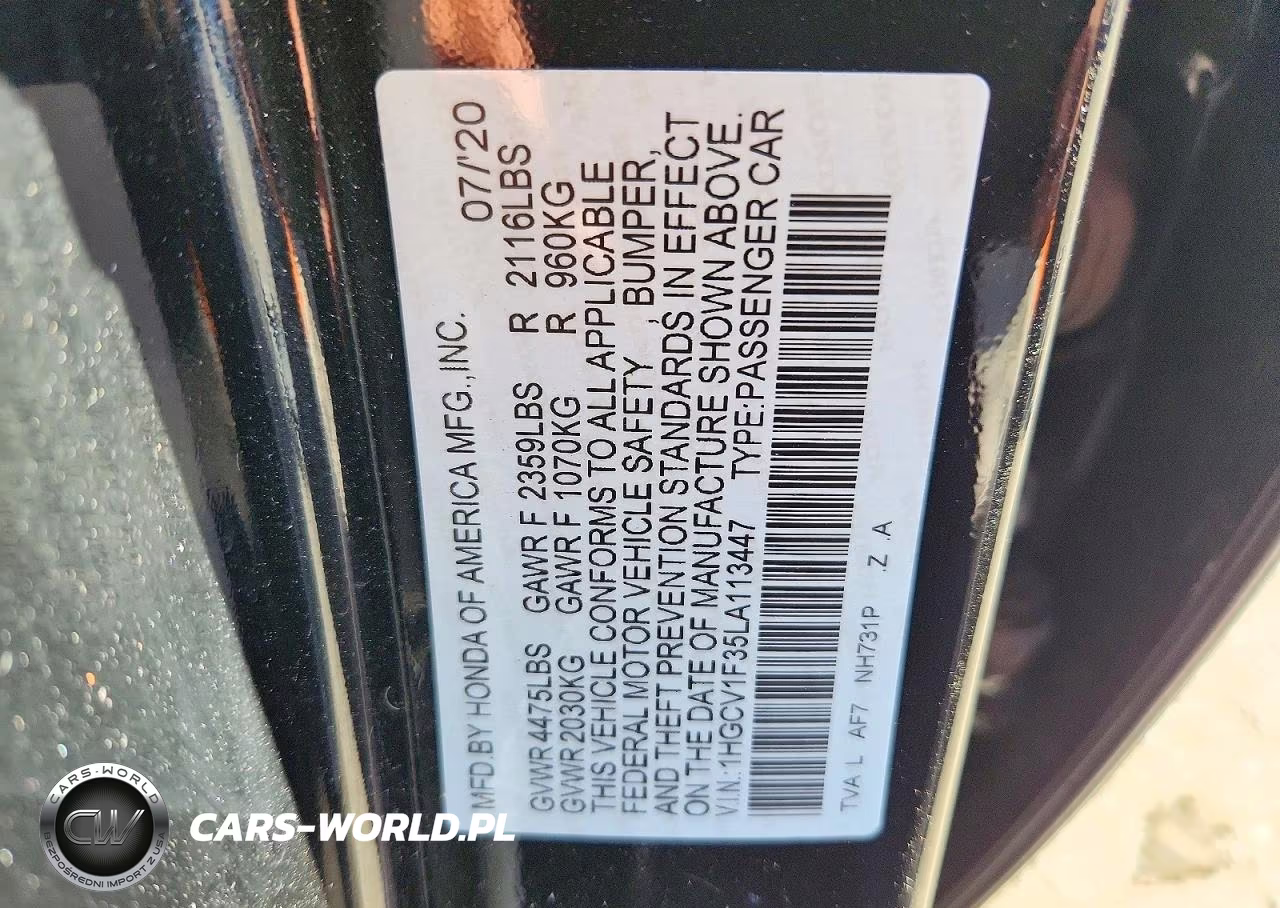 2020 Honda Accord Sport VIN:1HGCV1F35LA113447 - 13