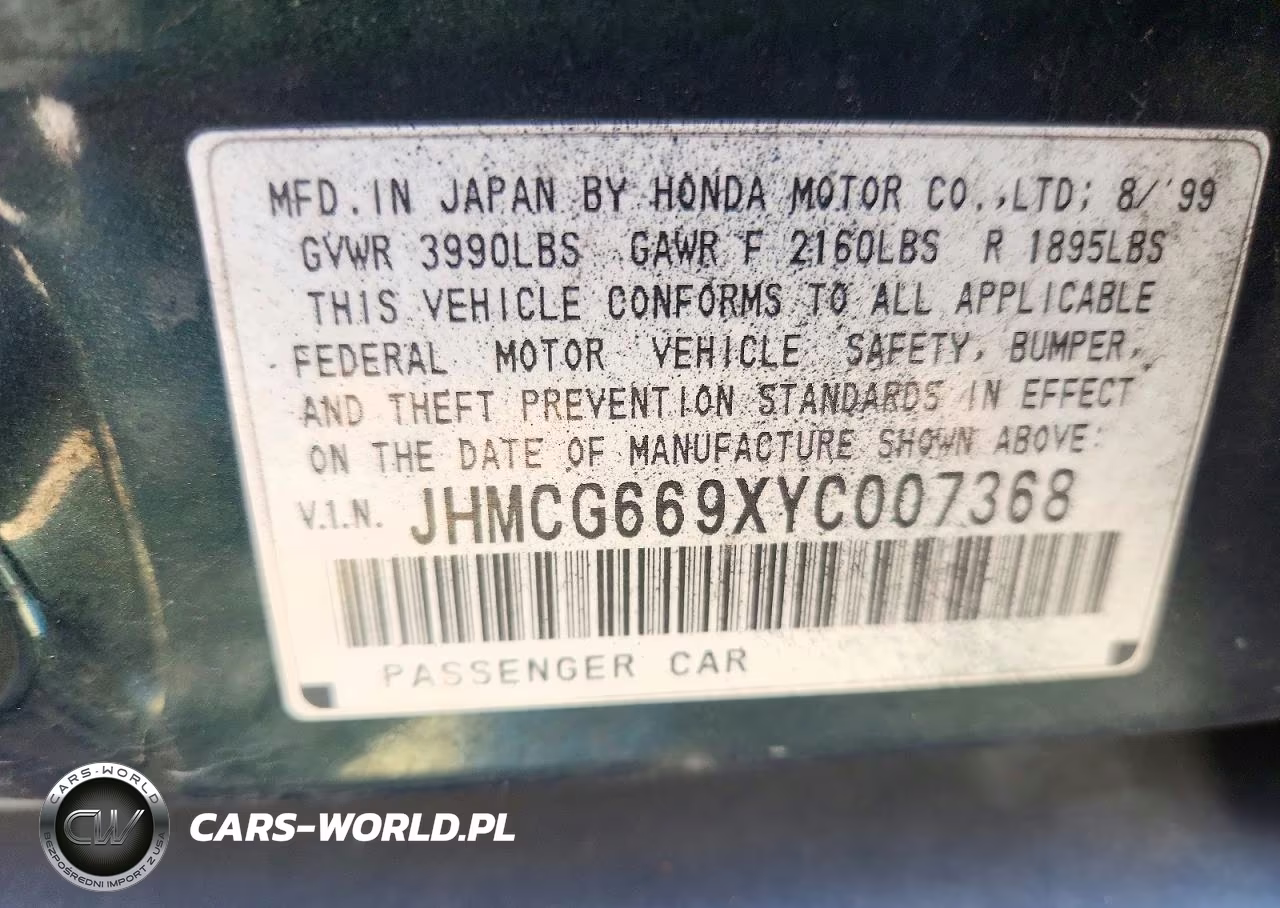 2000 Honda Accord Se VIN:JHMCG669XYC007368 - 12