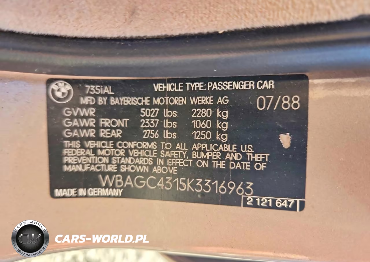 1989 BMW 735 Il VIN:WBAGC4315K3316963 - 12