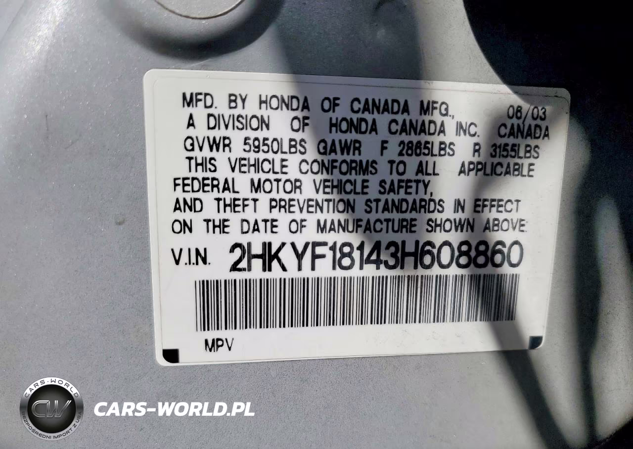 2003 Honda Pilot Lx VIN:2HKYF18143H608860 - 13