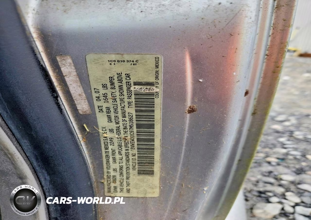 2007 Volkswagen New Beetle 2.5L VIN:3VWEW31C97M518627 - 12