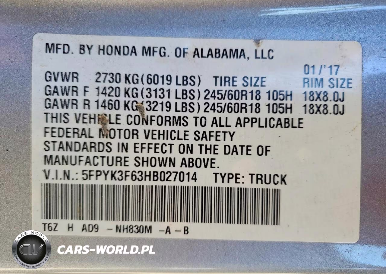 2017 Honda Ridgeline Rtl VIN:5FPYK3F63HB027014 - 13