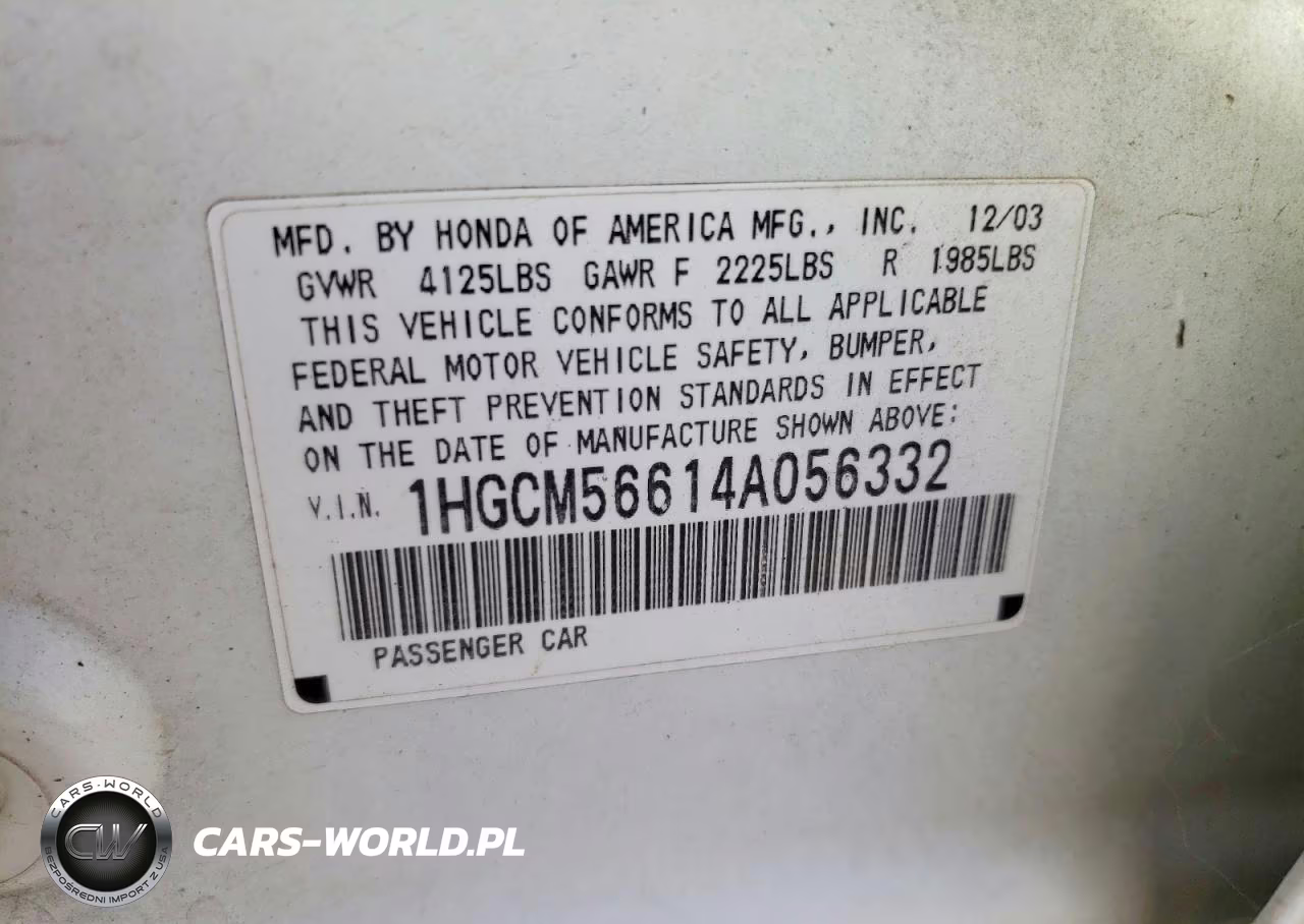2004 Honda Accord Ex VIN:1HGCM56614A056332 - 12
