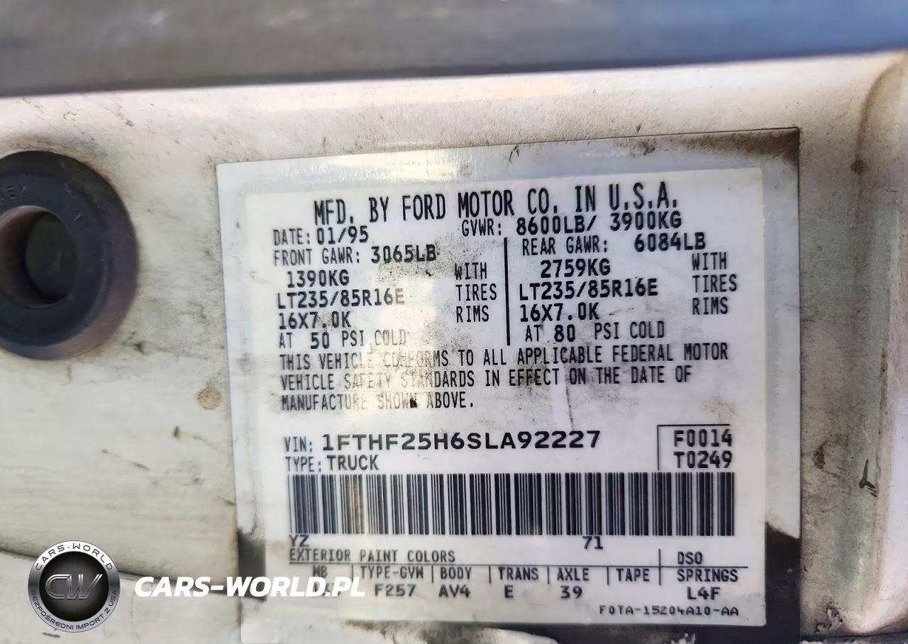 1995 Ford F250 VIN:1FTHF25H6SLA92227 - 13