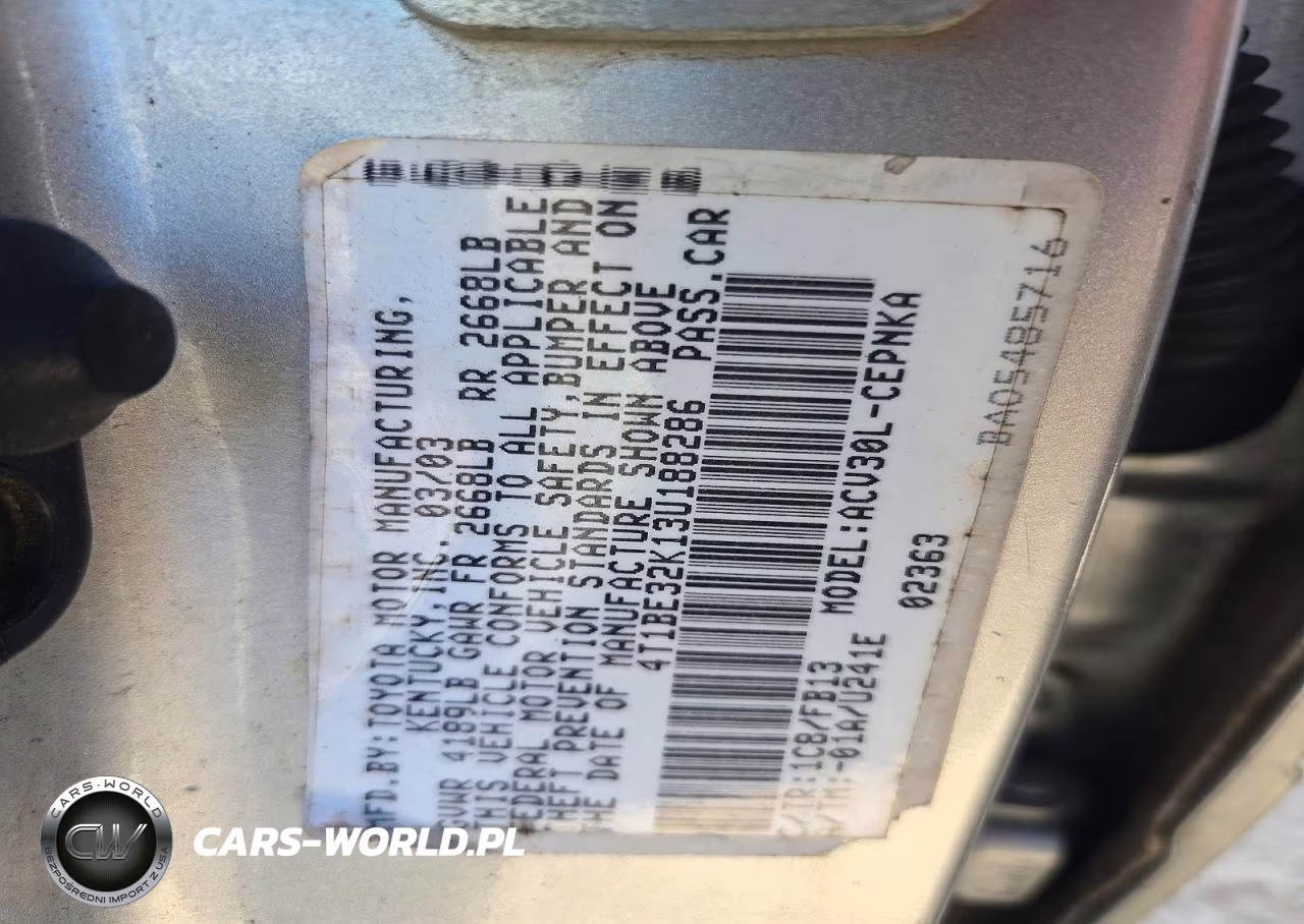 2003 Toyota Camry Le VIN:4T1BE32K13U188286 - 13
