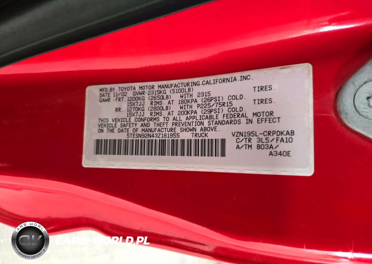 2003 Toyota Tacoma Prerunner V6 VIN:5TESN92N43Z181955 - 12