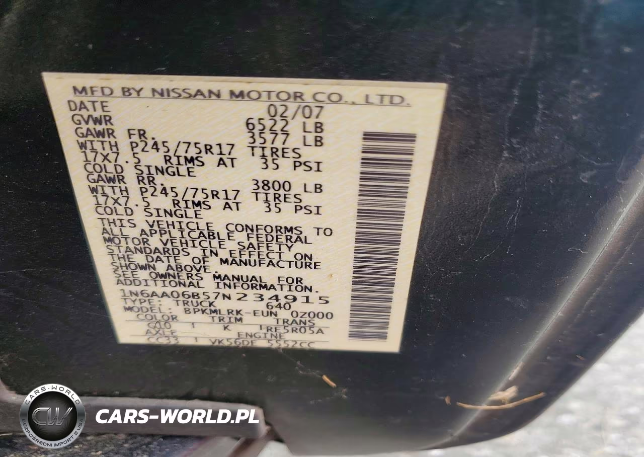 2007 Nissan Titan Xe VIN:1N6AA06B57N234915 - 12