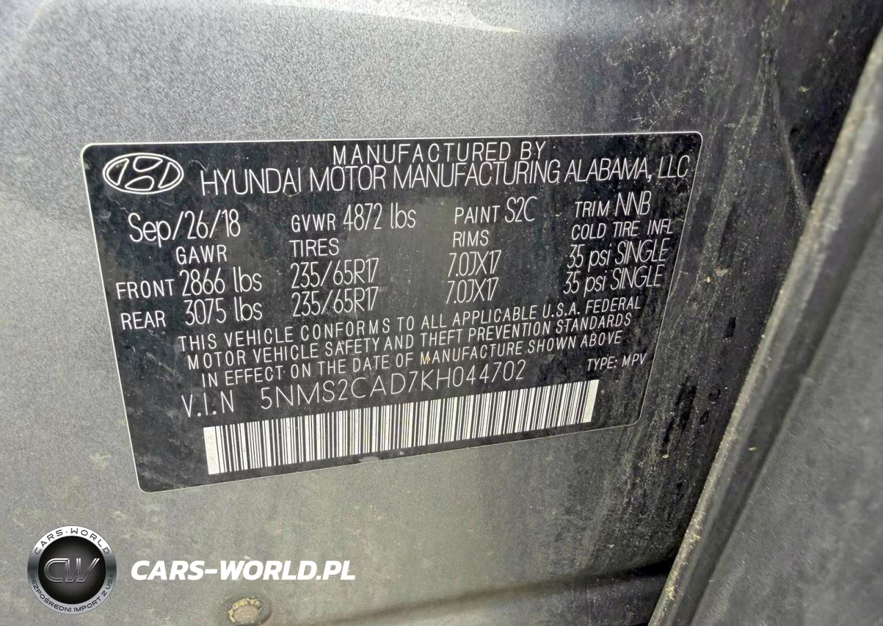 2019 Hyundai Santa Fe Se VIN:5NMS2CAD7KH044702 - 10