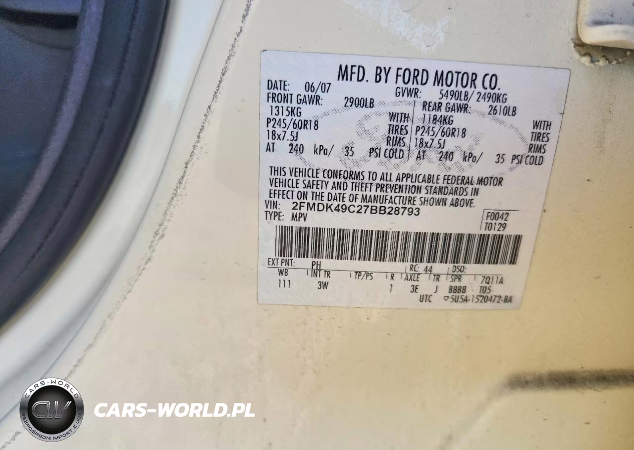 2007 Ford Edge Sel Plus VIN:2FMDK49C27BB28793 - 12