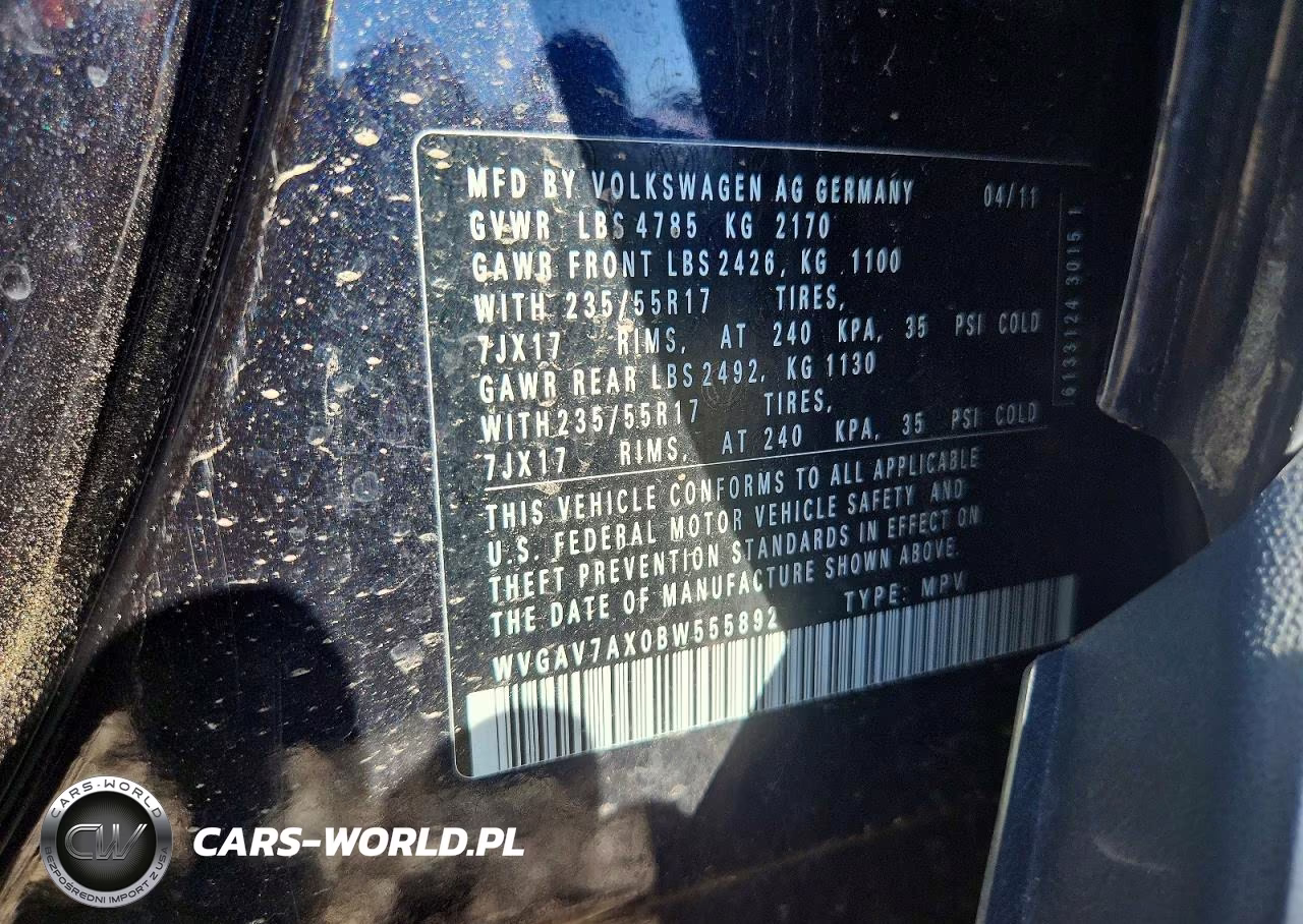2011 Volkswagen Tiguan S VIN:WVGAV7AX0BW555892 - 12