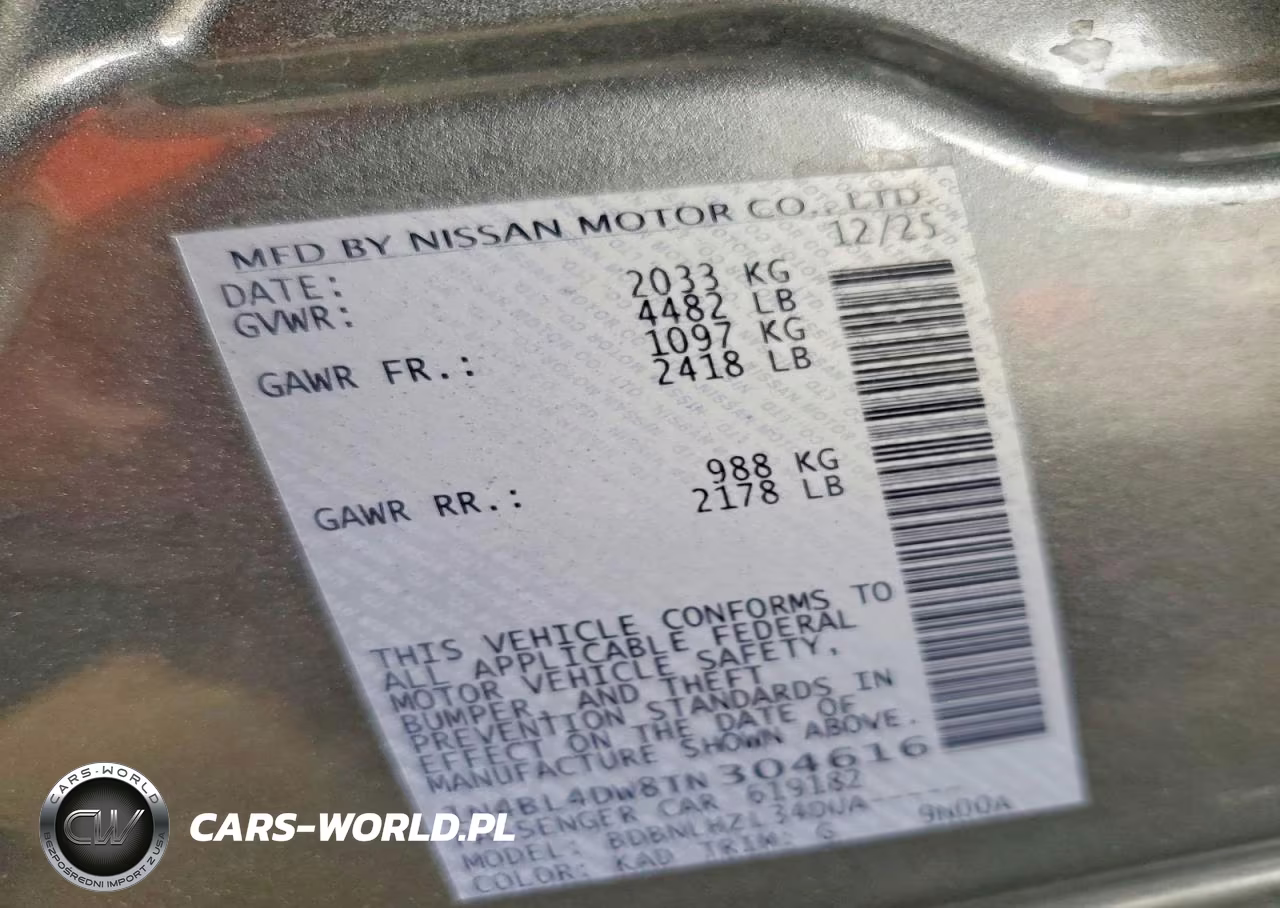 2026 Nissan Altima Sv VIN:1N4BL4DW8TN304616 - 13