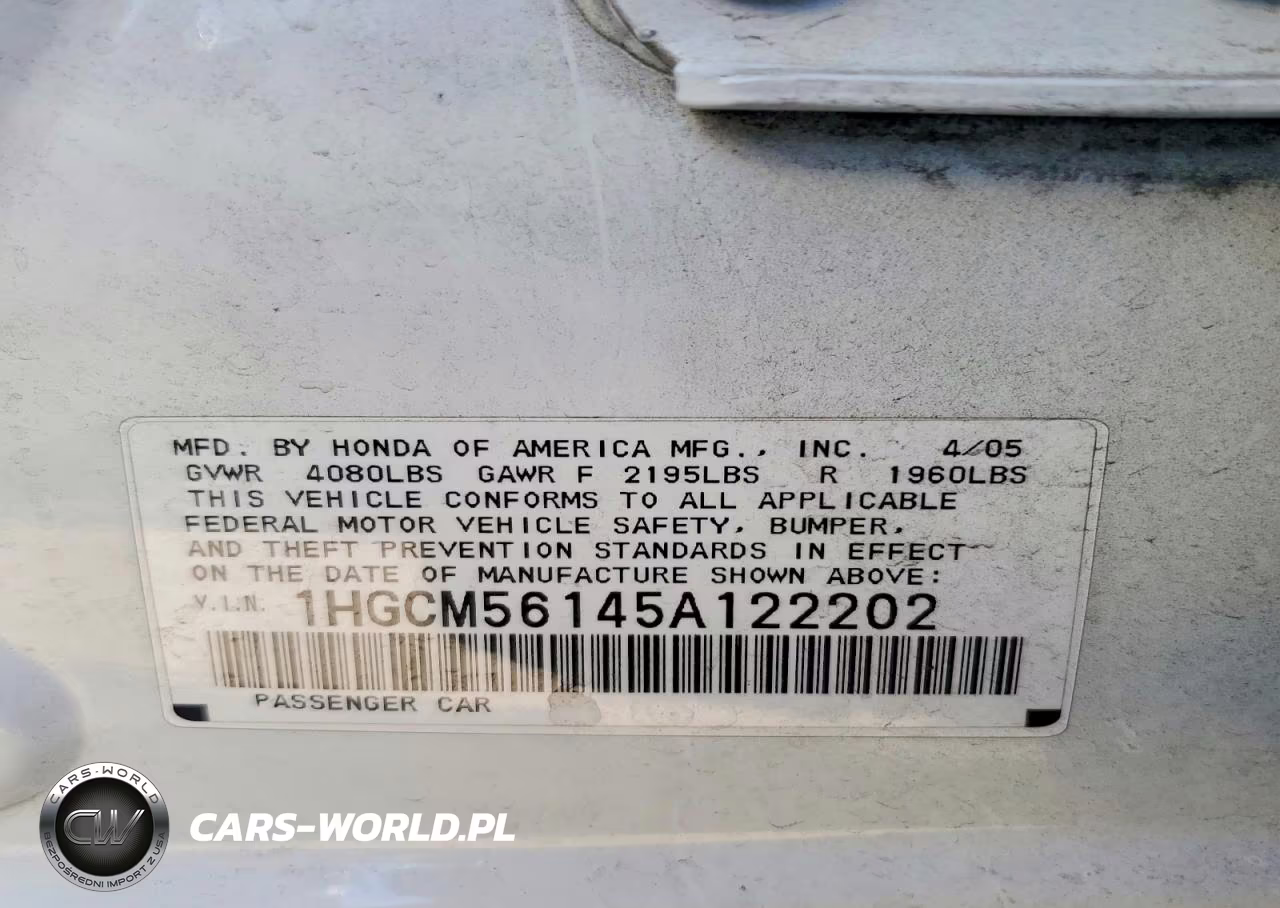2005 Honda Accord Dx VIN:1HGCM56145A122202 - 12