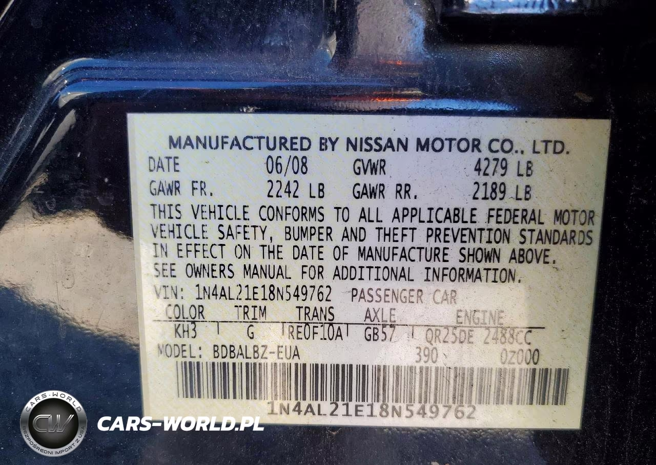 2008 Nissan Altima 2.5 VIN:1N4AL21E18N549762 - 12