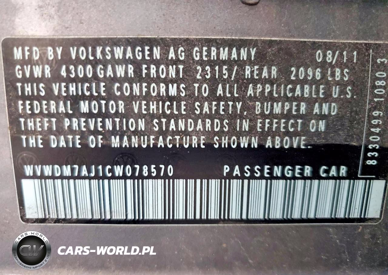 2012 Volkswagen Golf VIN:WVWDM7AJ1CW078570 - 12