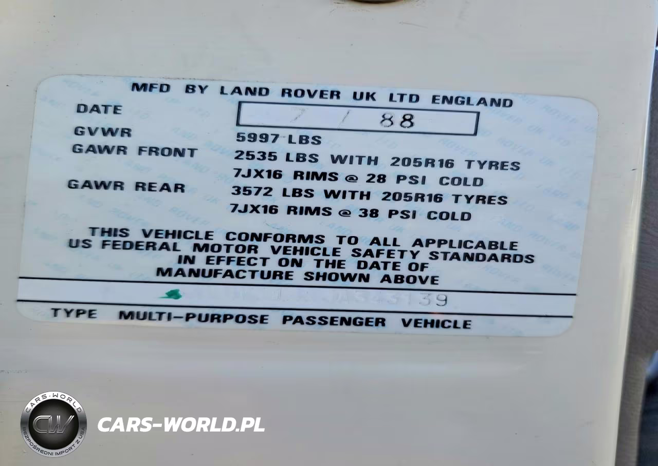 1988 Land Rover Range Rover VIN:SALHV1141JA343139 - 12