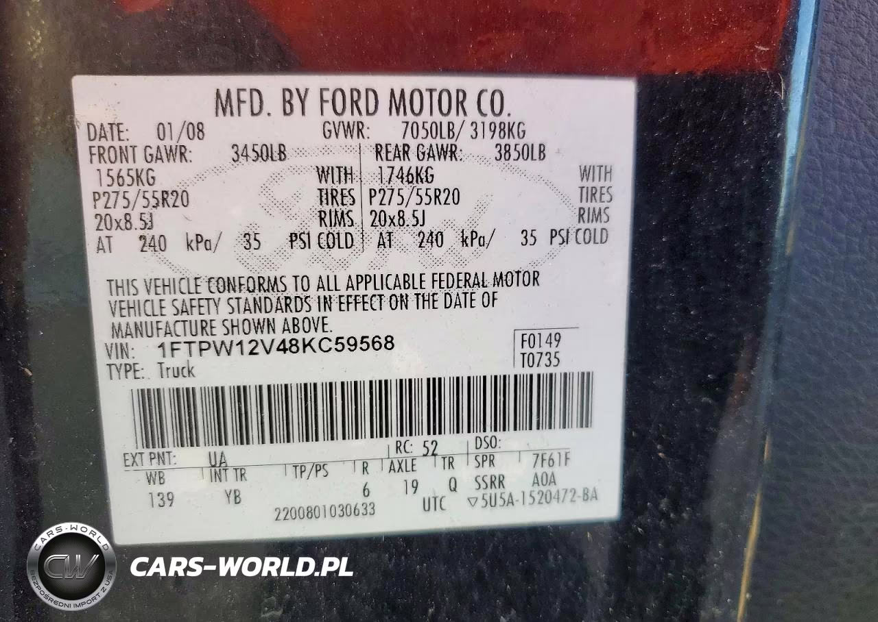 2008 Ford F150 Supercrew VIN:1FTPW12V48KC59568 - 12