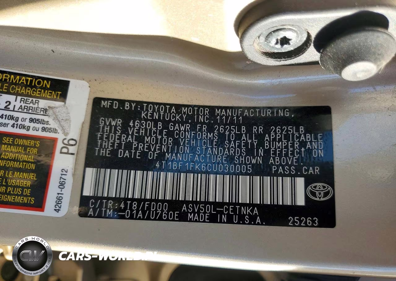 2012 Toyota Camry Le VIN:4T1BF1FK6CU030005 - 12