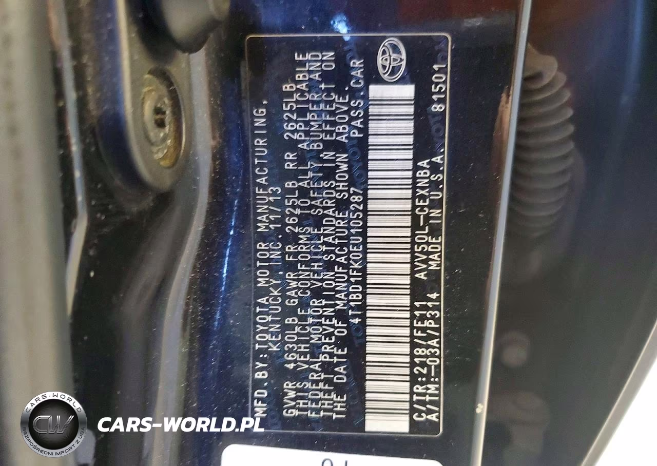 2014 Toyota Camry Hybrid Le VIN:4T1BD1FK0EU105287 - 12