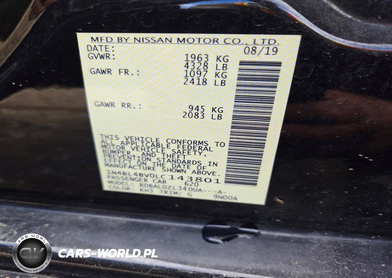 2020 Nissan Altima S VIN:1N4BL4BV0LC143801 - 12