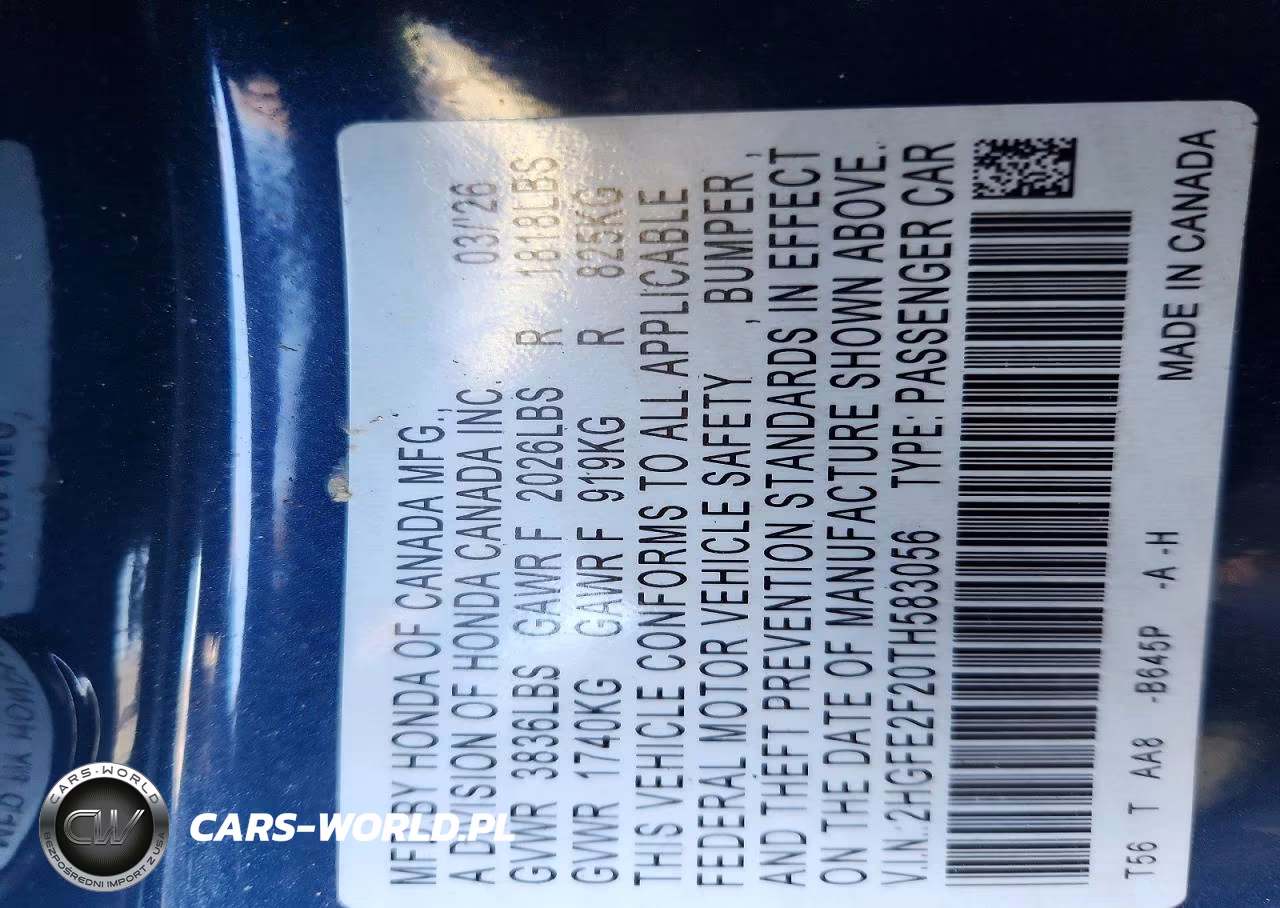 2026 Honda Civic Lx VIN:2HGFE2F20TH583056 - 12