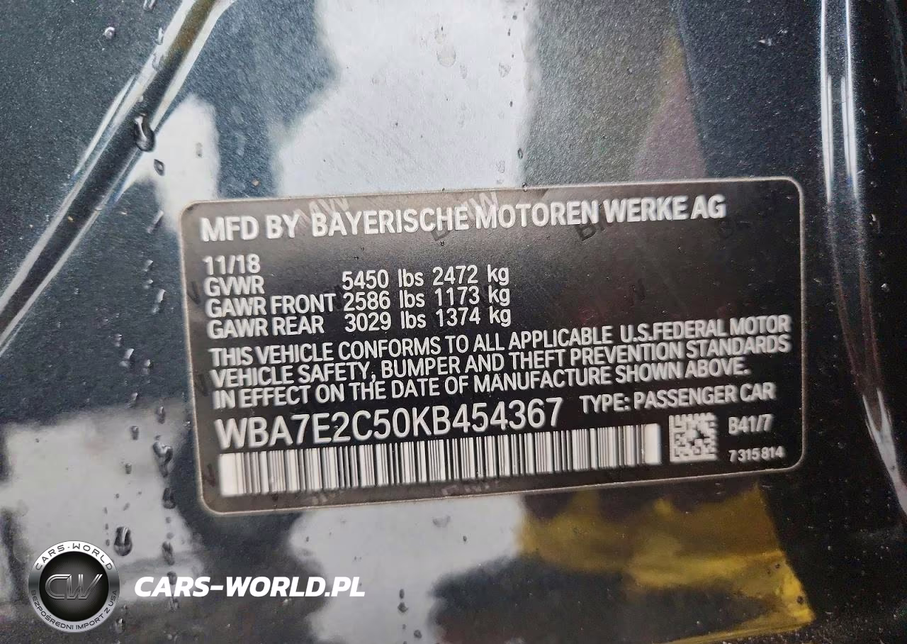 2019 BMW 740 I VIN:WBA7E2C50KB454367 - 12
