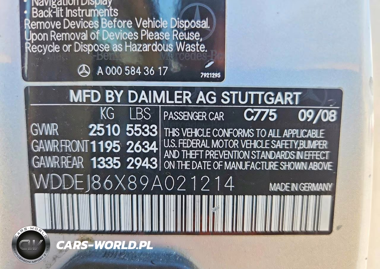 2009 Mercedes-Benz Cl 550 4Matic VIN:WDDEJ86X89A021214 - 12