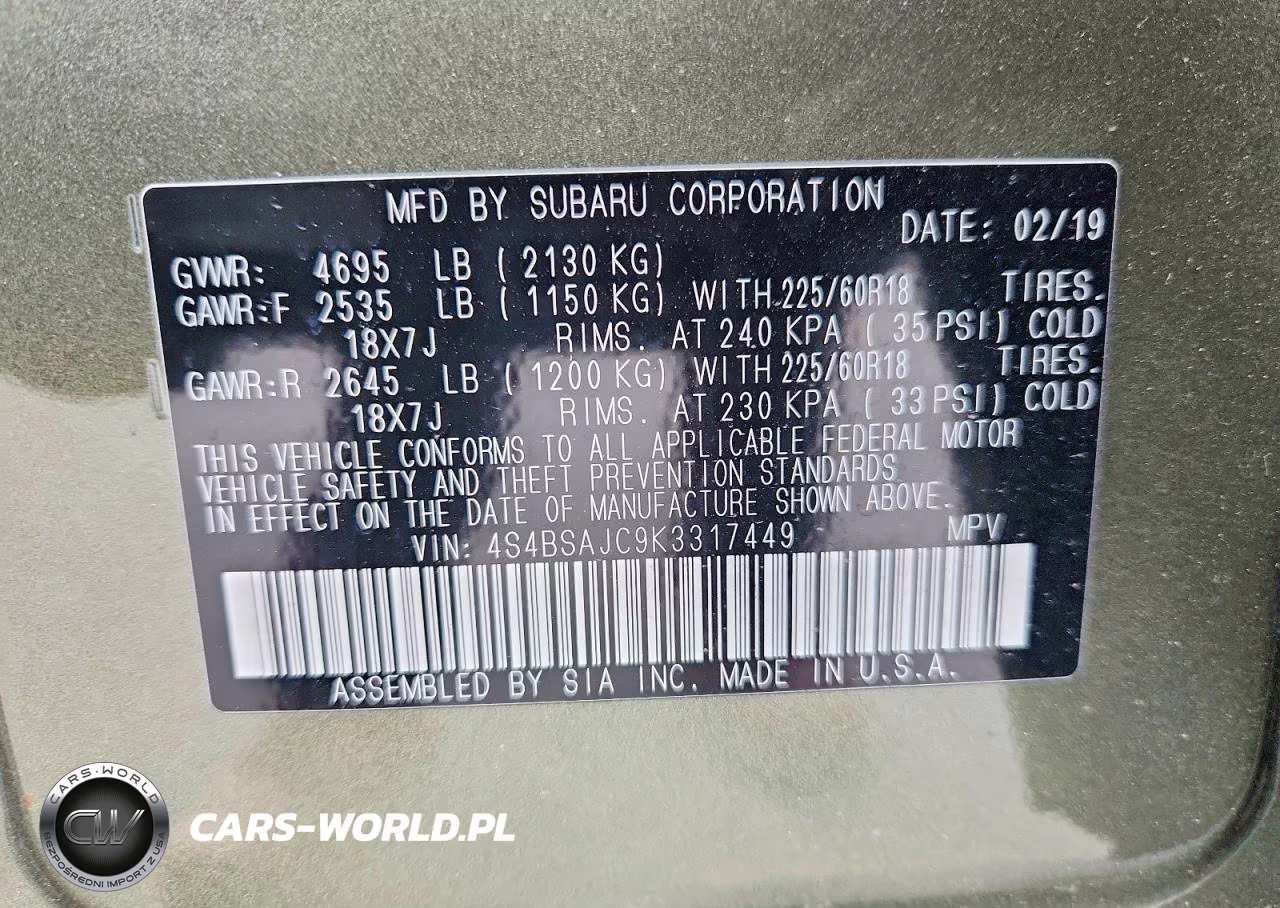 2019 Subaru Outback 2.5I Limited VIN:4S4BSAJC9K3317449 - 13