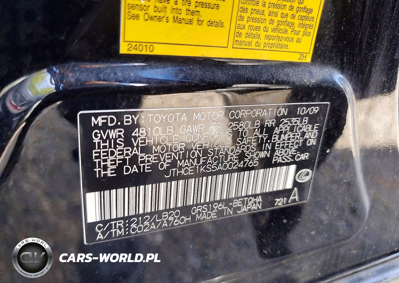 2010 Lexus Gs 350 VIN:JTHCE1KS5A0024765 - 12