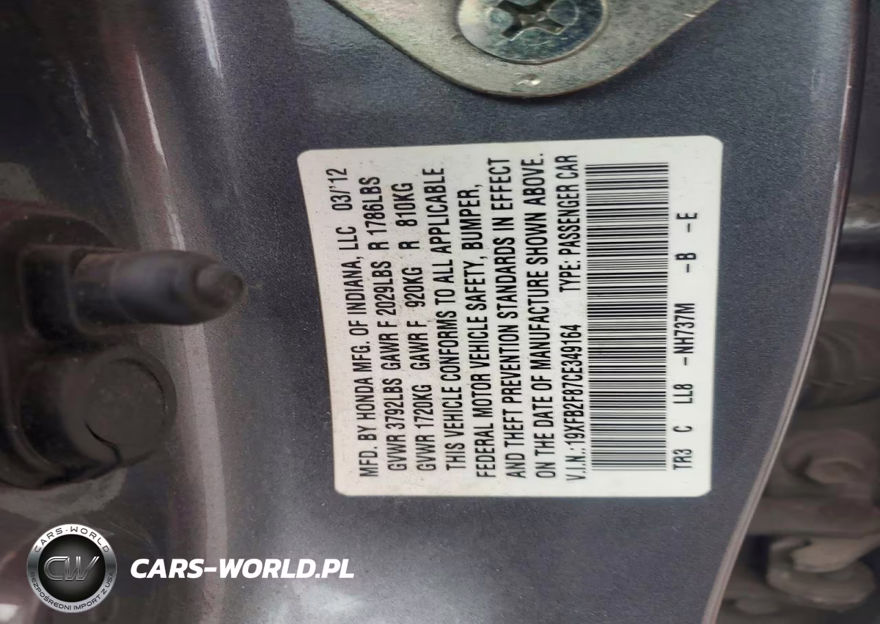 2012 Honda Civic Ex VIN:19XFB2F87CE349164 - 12