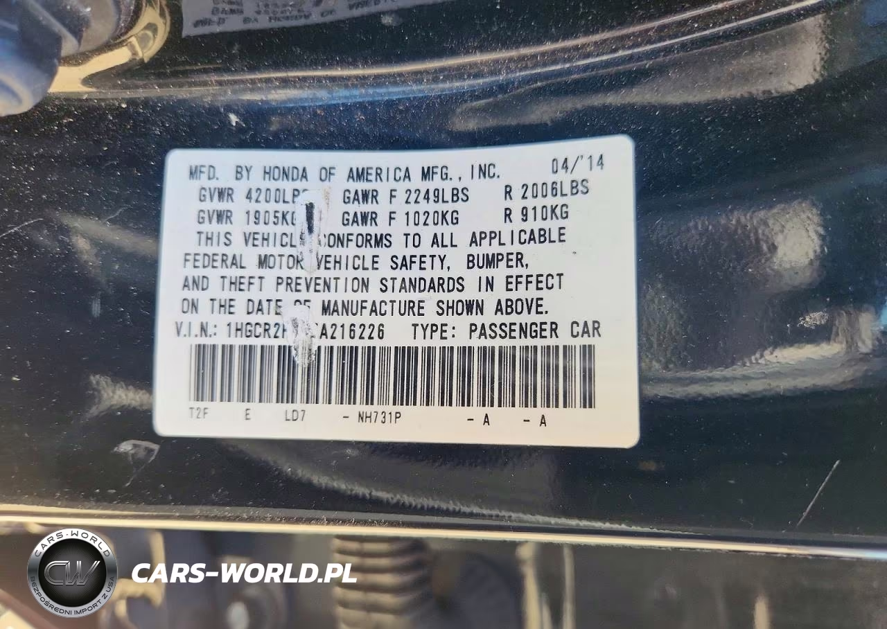 2014 Honda Accord Lx VIN:1HGCR2F34EA216226 - 12