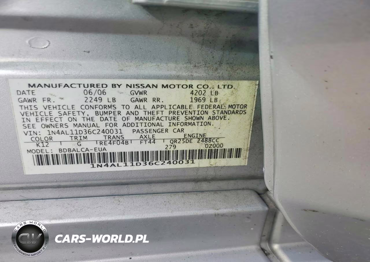 2006 Nissan Altima 2.5 VIN:1N4AL11D36C240031 - 12