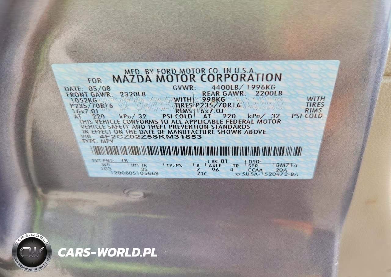 2008 Mazda Tribute I VIN:4F2CZ02Z58KM31853 - 13