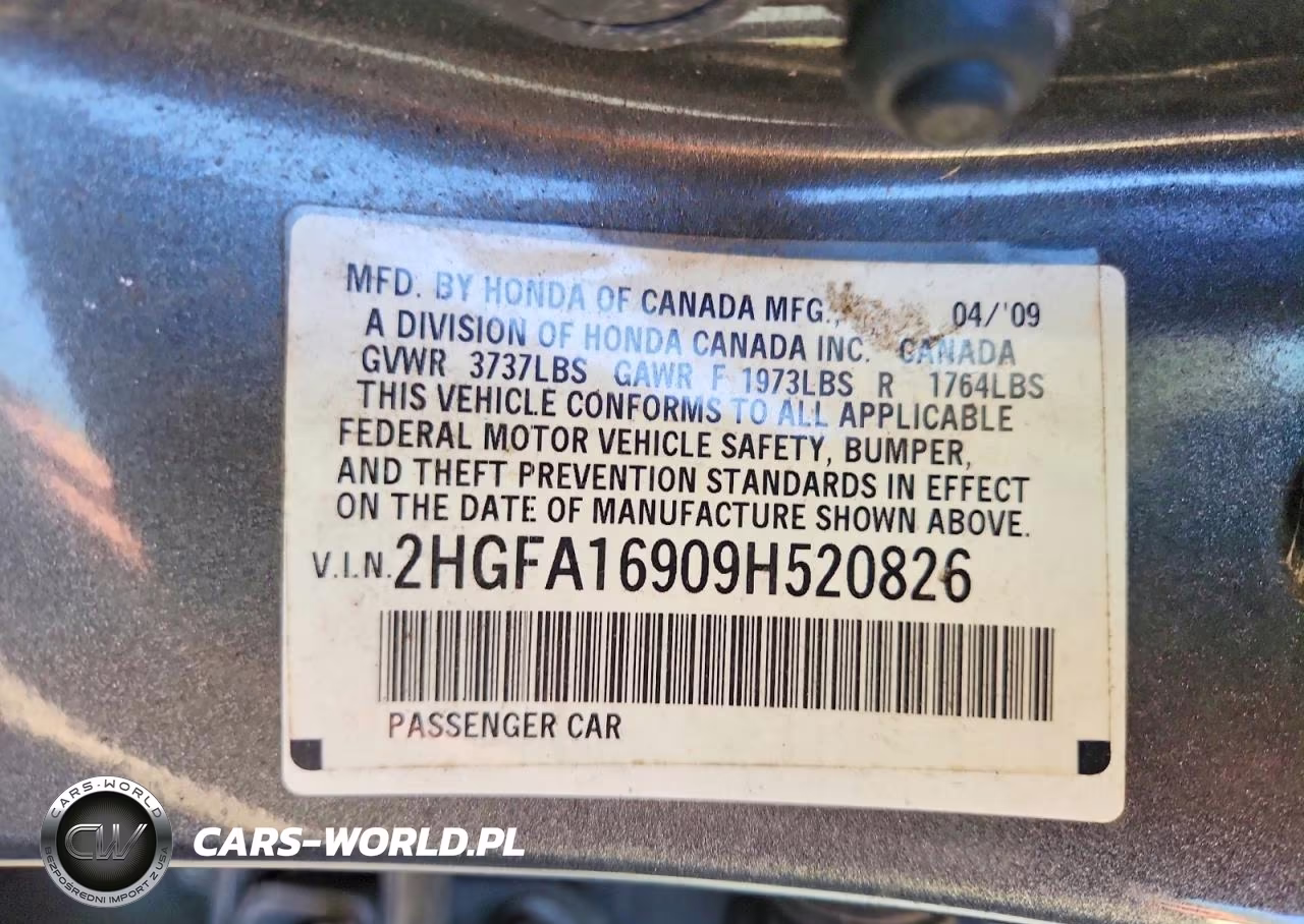 2009 Honda Civic Exl VIN:2HGFA16909H520826 - 12