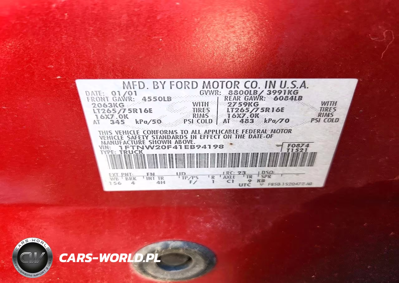 2001 Ford F250 Super Duty VIN:1FTNW20F41EB94198 - 13