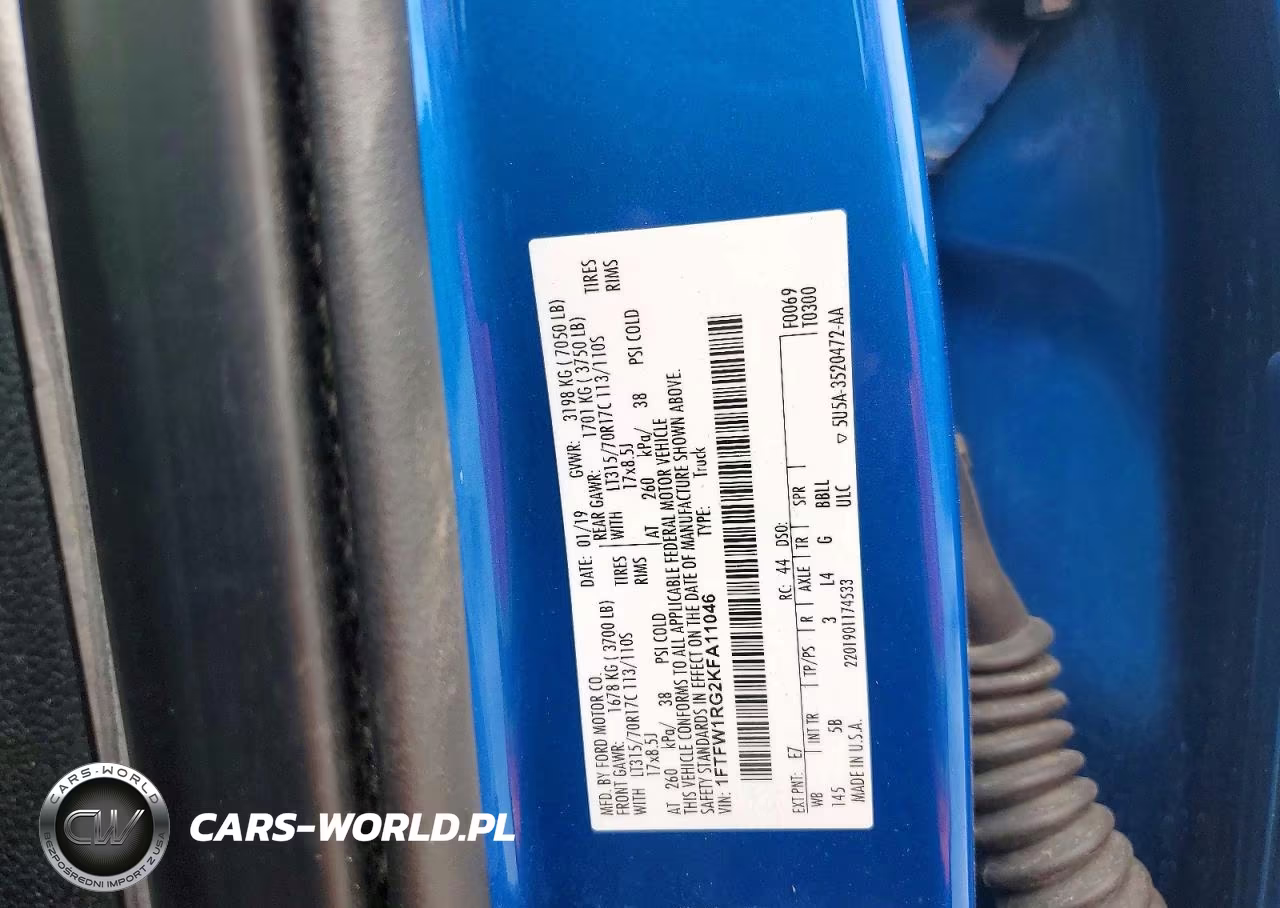 2019 Ford F150 Raptor VIN:1FTFW1RG2KFA11046 - 12