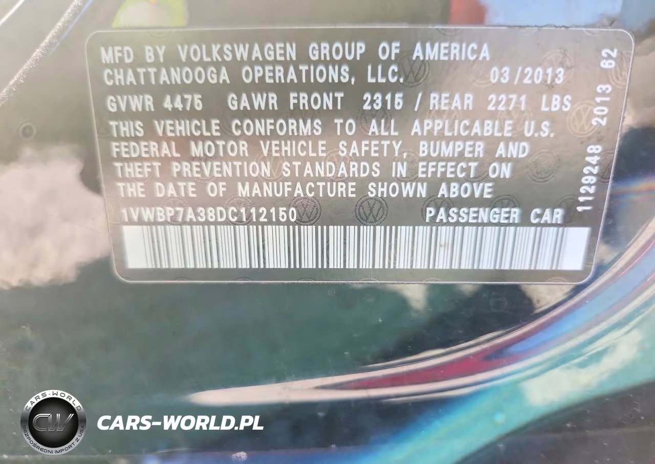 2013 Volkswagen Passat Se VIN:1VWBP7A38DC112150 - 12