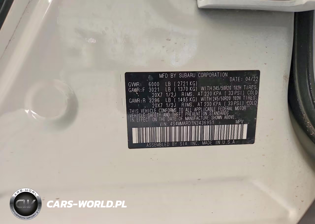 2022 Subaru Ascent Touring VIN:4S4WMARD1N3436951 - 12