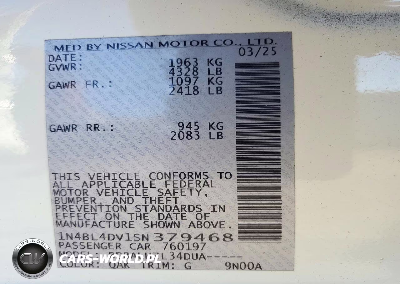 2025 Nissan Altima Sv VIN:1N4BL4DV1SN379468 - 13