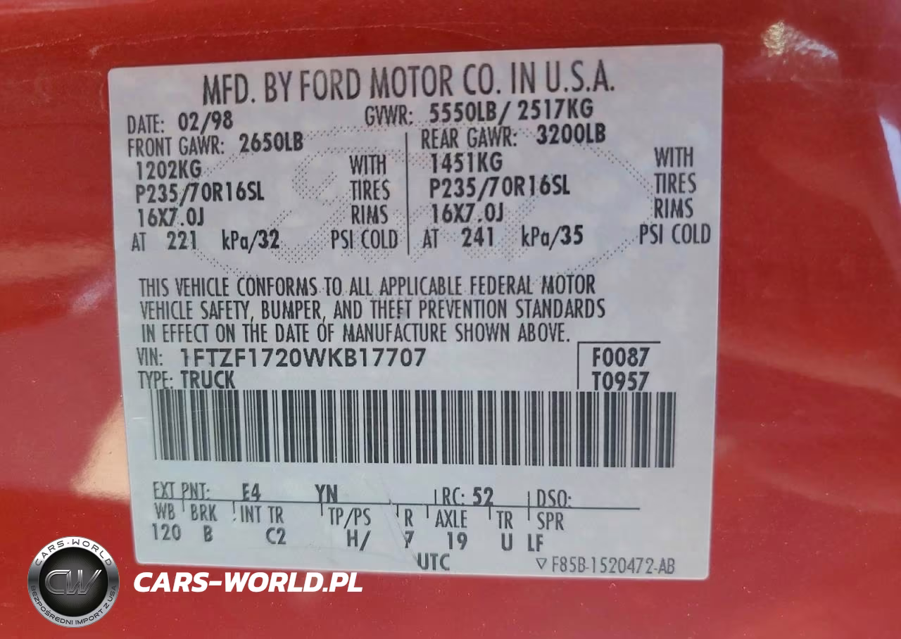 1998 Ford F150 VIN:1FTZF1720WKB17707 - 12
