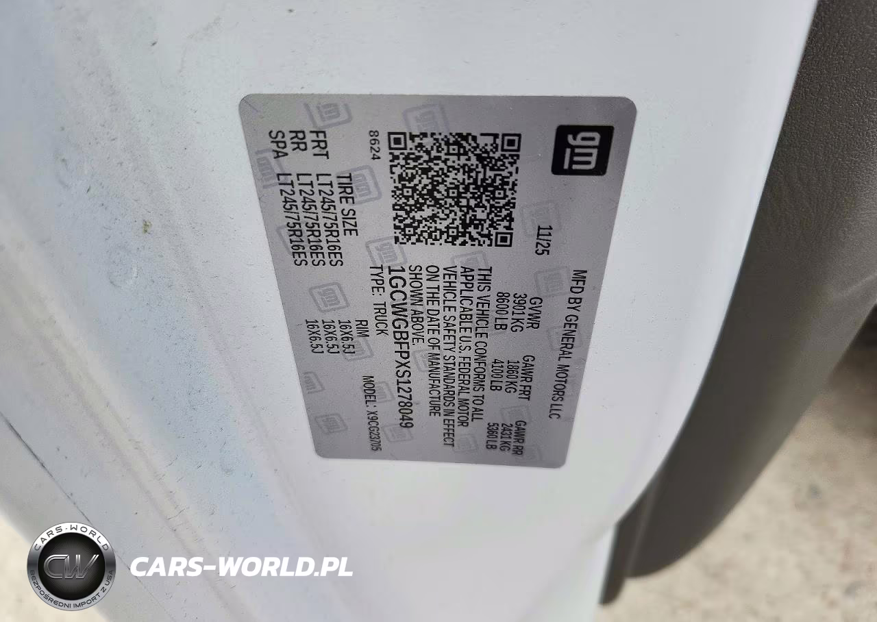 2025 Chevrolet Express 2500 Cargo Delivery Van VIN:1GCWGBFPXS1278049 - 12
