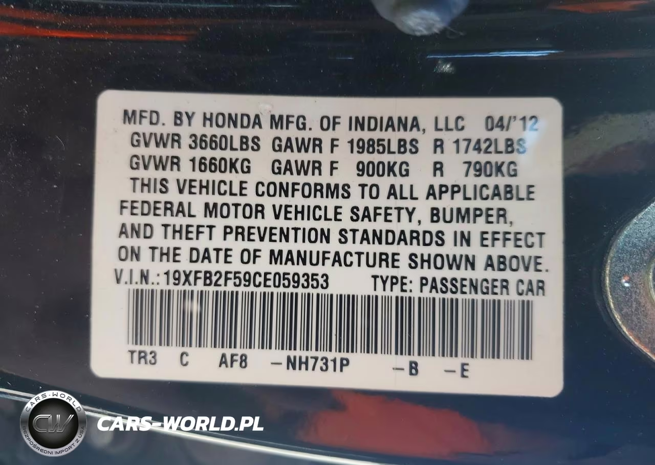 2012 Honda Civic Lx VIN:19XFB2F59CE059353 - 12