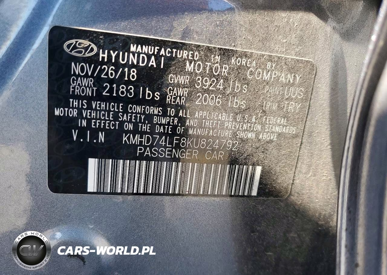 2019 Hyundai Elantra VIN:KMHD74LF8KU824792 - 12