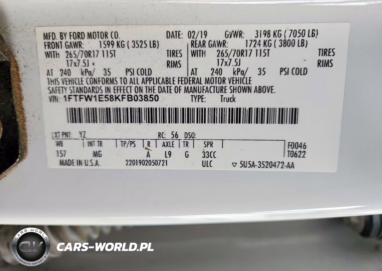 2019 Ford F150 Supercrew VIN:1FTFW1E58KFB03850 - 13