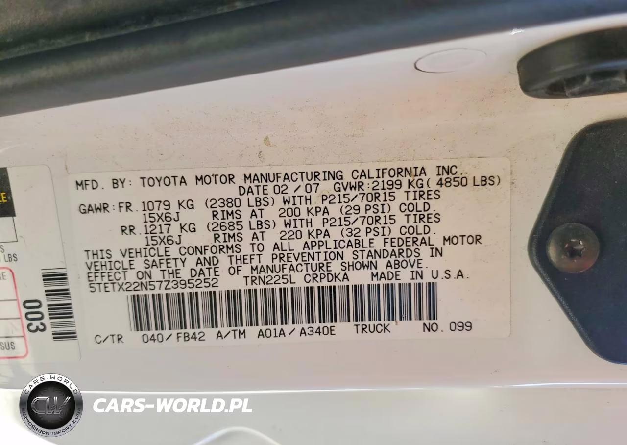 2007 Toyota Tacoma Base VIN:5TETX22N57Z395252 - 12